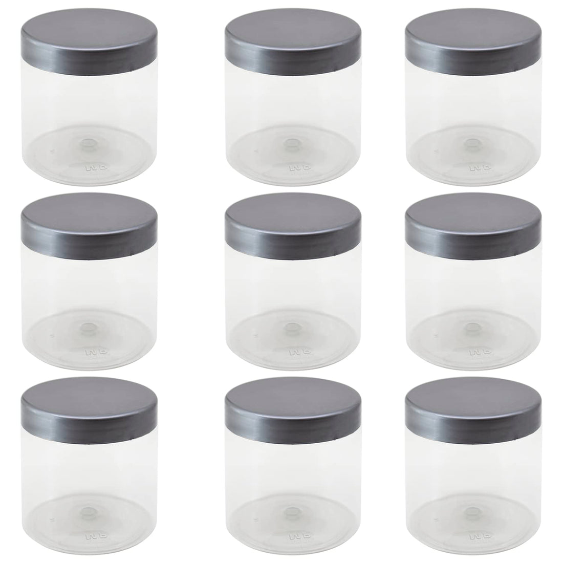 Artistic 8-Piece 500ml Clear White Plastic Round Jar - 9cm Diameter - Silver Lid , Food Grade, Leakproof, Lightweight - Minimalist Style - Ideal for Storage, Travel, Makeup, Crafts