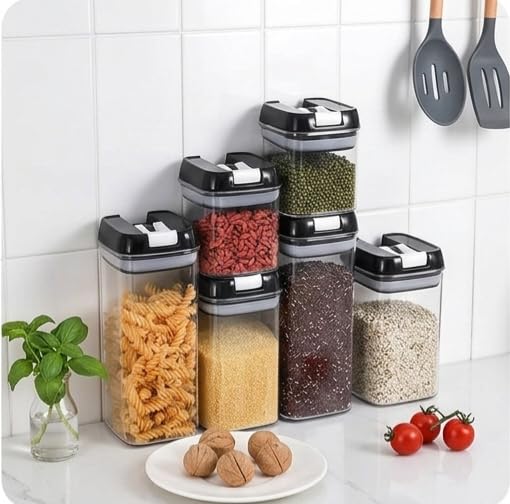 Clear Food Storage Containers, Kitchen Containers Set with Airtight Lids for Cereal, Pasta, Legumes