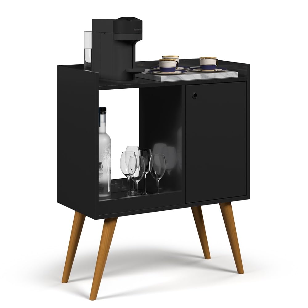 Quality Móveis Buffet Sideboard Retro Coffee Corner 1 Door Linus Model Black