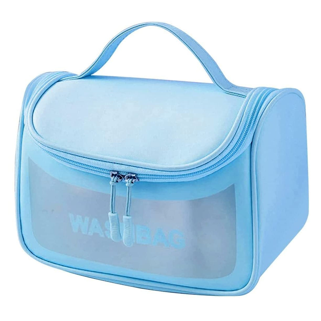 SHAKTISM Multi-Functional Large Makeup Pouch for Women, Waterproof PVC Cosmetic Bags with Hook for Girls, Toiletry Storage Wash Bag, Travel Organizer for Bath Accessories & Grooming Kit, SkyBlue,
