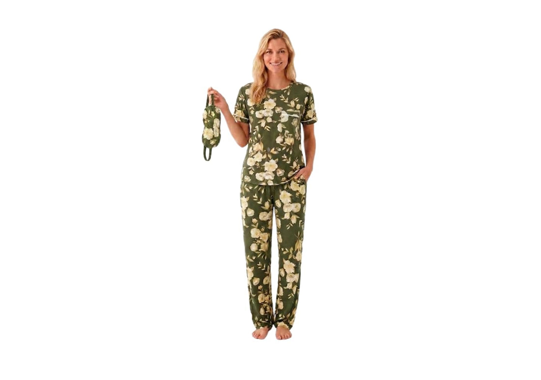 Women Summer 2 Piece Pajama Set (T-shirt and Pants) Soft Patterns Comfortable Everyday Wear with Stylish Sleep Glasses