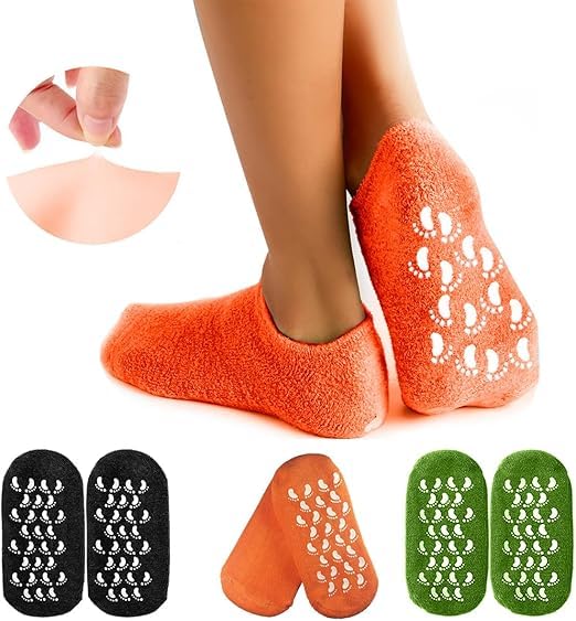 Moisturizing Spa Gel Socks with Jojoba Oil, Olive Oil, Vitamin E, Plant Essential Oils, Soften & Smooth, One Size Fits All, Say Goodbye to Dry& Cracked Heels (Assorted)