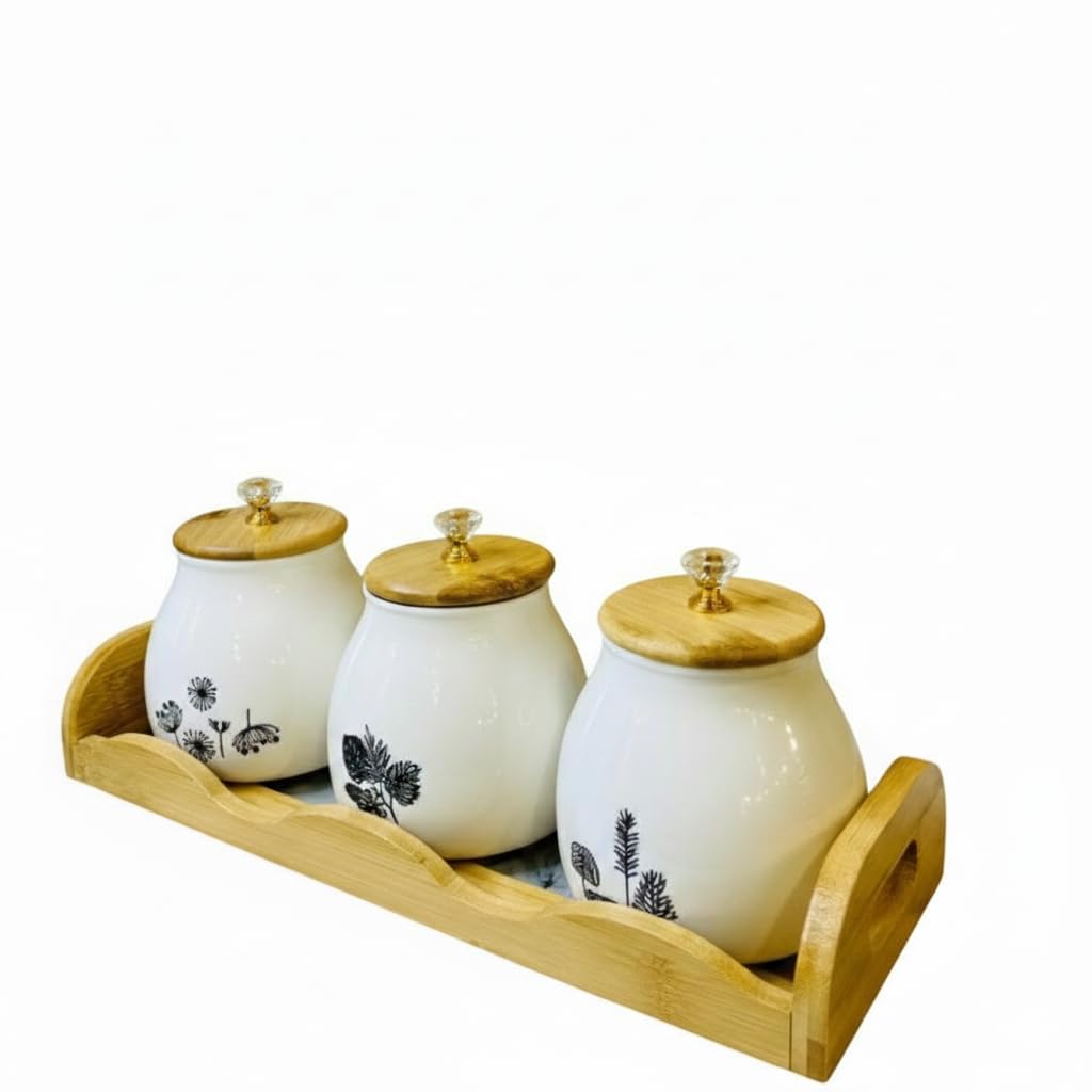 Home Care TT-526 3-Piece Porcelain Spice Set Sleek Kitchen Organization, Pack of 1 - White Porcelain