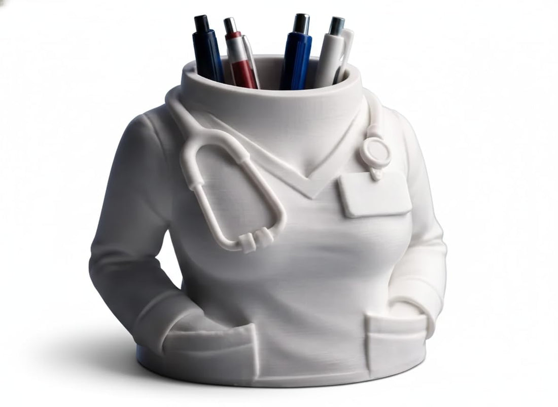 Doctor Pen Holder & Desk Organizer - Creative Medical Professional Statue for Pens, Pencils & Brushes - Unique Graduation & Appreciation Gift for Doctors, Nurses & Medical Students (Female doctor)