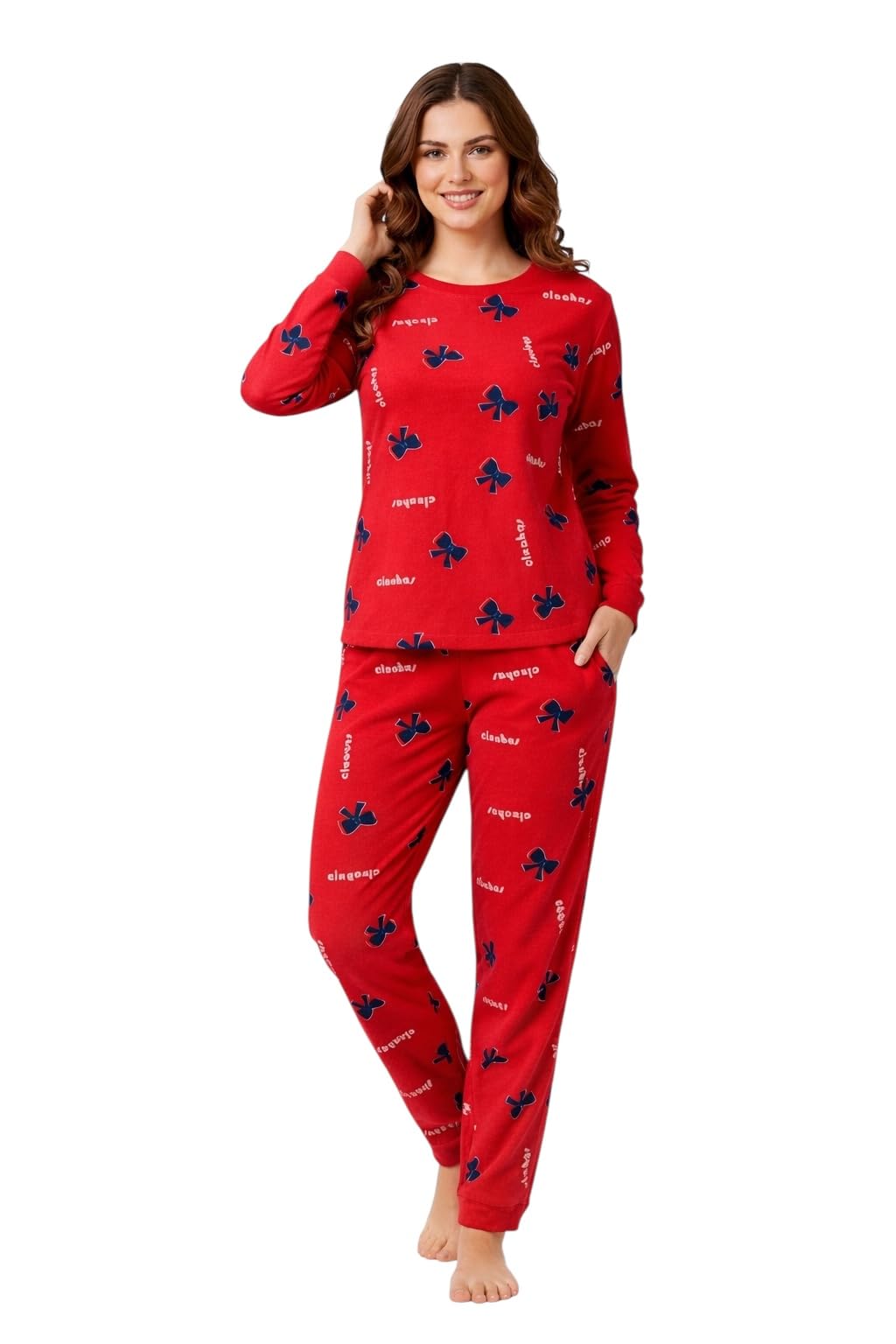 Tring Women's Winter Cotton Pajamas 2 Piece Soft Comfortable Cotton Long Sleeve T-Shirt Pants Sleepwear Home