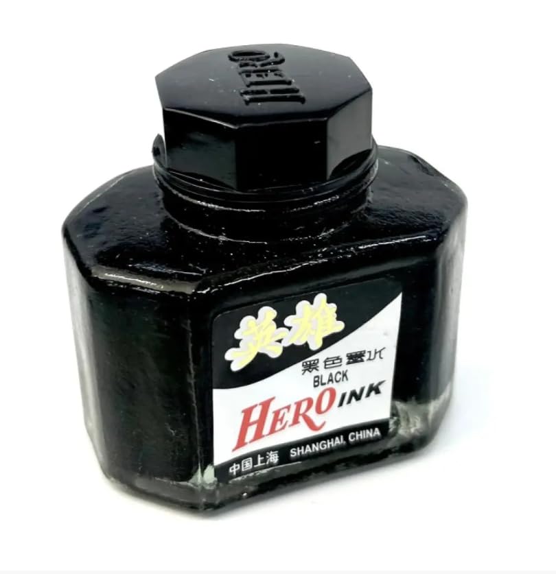 Hero Black Ink for Fountain Pen, Ink Bottle for Writing and Calligraphy