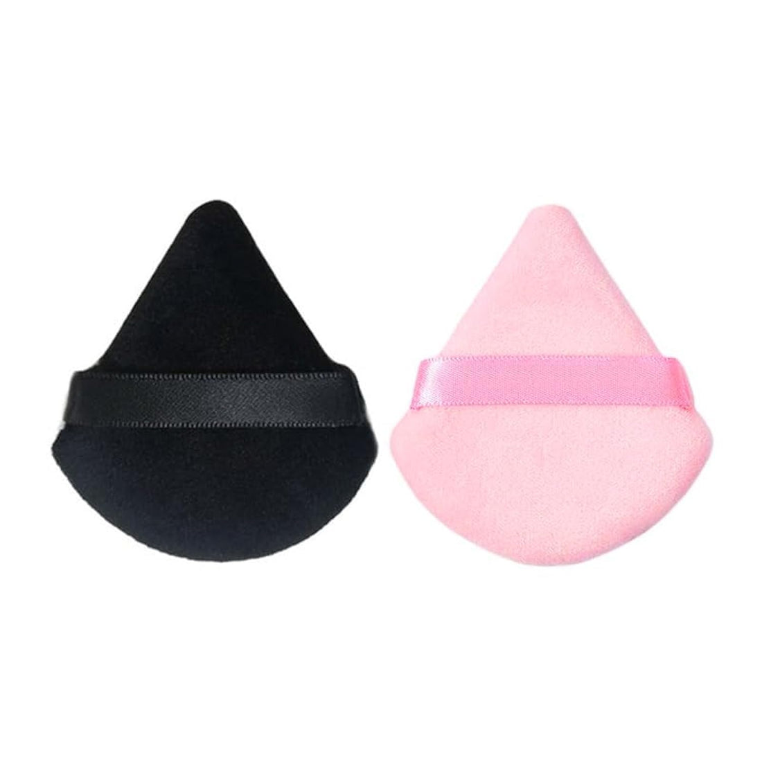 Hermania 2 Pieces Triangle Velour Powder Puff for Concealer and Loose Powder Face Cosmetic Washable Reusable Soft Plush Foundation Sponge Wet Dry Velvet Makeup Tool (Black & Pink, 2)