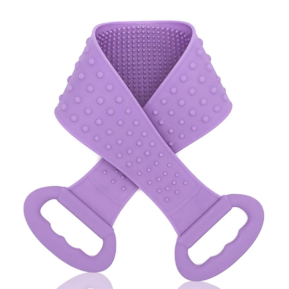 31.5in Extended Length Silicone Body Scrubber, Exfoliating Back Scrubber For Shower, Silicone Loofah Exfoliator, Back Brush Bath Body Brush, Exfoliating Body Scrub Brush, Food Grade, 80cm (Purple)