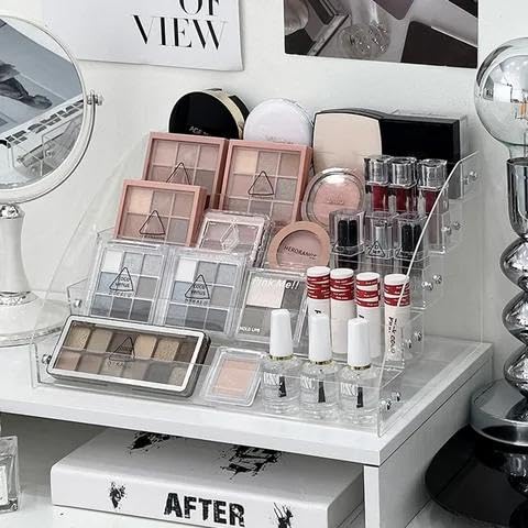 Clear Acrylic Beauty Organizer - 5 Tier Shelf for Makeup, Beauty Products, Jewelry, Small Accessories, and Retail Display of Essential Oils, Liquids, and Paints in a Compact Design