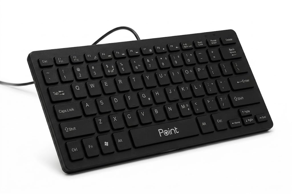 The PT-300 mini wired USB keyboard features an ultra-slim design, is water-resistant and silent, and is made of durable ABS plastic for practical and portable use.