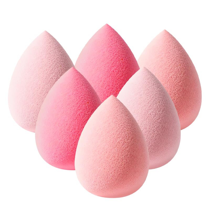6Pcs Pink Makeup Sponge Set 6– Blender for Foundation, Concealer, Powder & Cream – Soft, Latex-Free Cosmetic Applicators