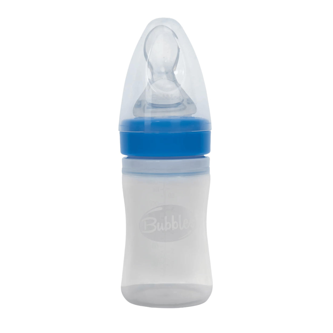 Bottle Bubbles150 ml with Silicone Spoon for Babies – Soft Squeeze Baby Food Dispenser Easy Feeding Bottle with Spoon – BPA Free – BLue