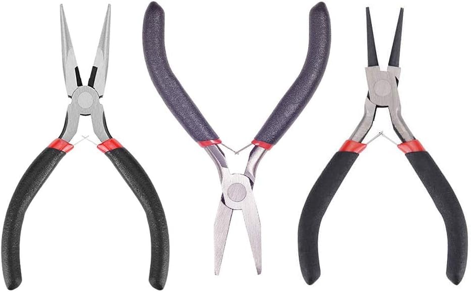 3-Pieces Jewelry Pliers Set with Side Cutting Round Nose Pliers Flat Nose Pliers Tools Equipment for Craft and Jewelry Tool Kit