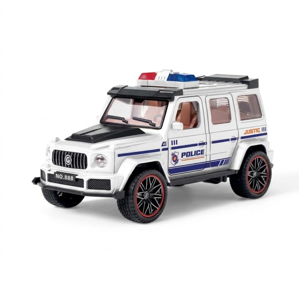1:32 Scale 4WD Sports Toy Car, Luxury Classic Model Toy Car with Opening Doors and Friction Action, Multi-Colour, Boy Gift 3+ (White Police)