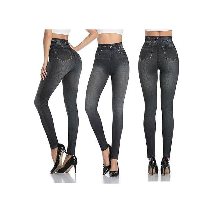 Black Jeans Printed Leggings with Pockets for Daily Wear and Sport