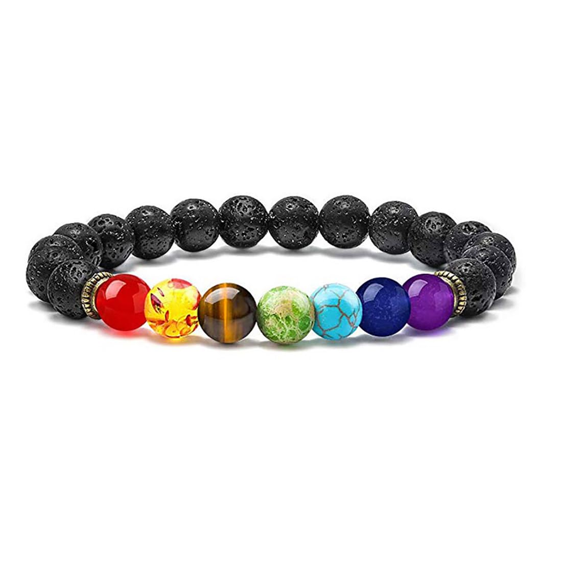Cubahop 8mm Lava Rock 7 Chakras Aromatherapy Essential Oil Diffuser Bracelet Braided Rope Natural Stone Yoga Beads Bracelet Bangle for Women and Men