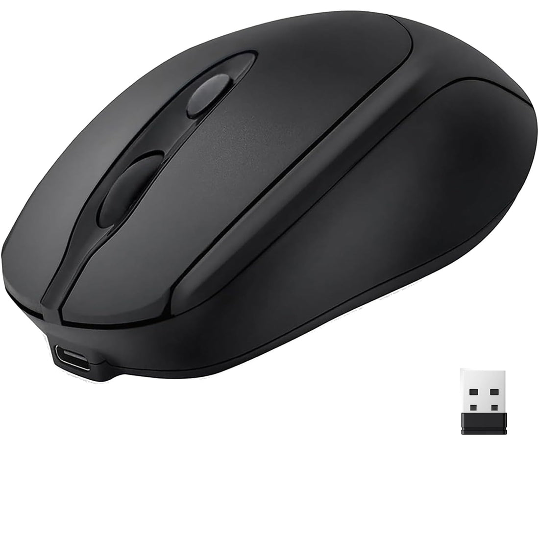 M256 Dual Mode Wireless Mouse – Bluetooth 5.2 & 2.4GHz Silent Ergonomic Mouse, Rechargeable USB-C, Adjustable 1600 DPI, Portable for Laptop, PC & MacBook, Black