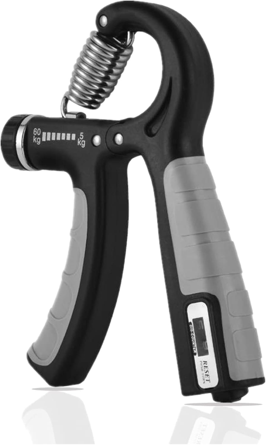 TRUE FIT®A hand exercise tool that strengthens the grip with a numerical counter for forearm, finger, and wrist exercises, adjustable in weight from 5 to 60 kg for sports and hand workouts.