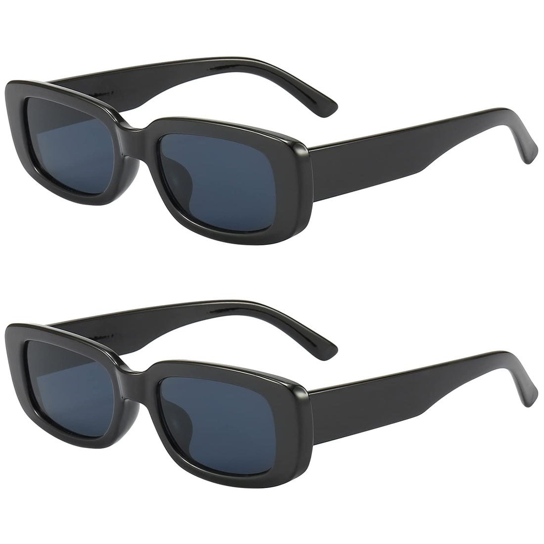Dollger Retro Rectangle Sunglasses For Women Trendy Vintage 90s Small Sunglasses UV 400 Protection Square Shades, 2 Packs-black+black, Small