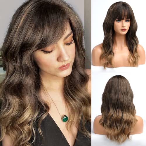 ECIF Shoulder Curly Ombre Brown Women's Synthetic Wigs, For Women With Bangs Nature Wave Hair Fashionable Wigs Cosplay Daily Wig Ladies Wig
