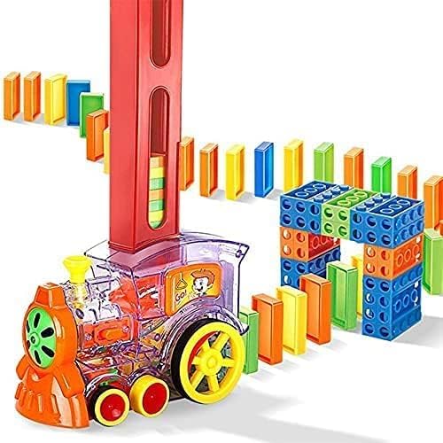 GHAZAL Domino Train Car Set Kids Sound Light Automatic Laying Domino Brick Colorful Dominoes Blocks Game Toys Set Children Educational Train Toy Gift for Boys Girls
