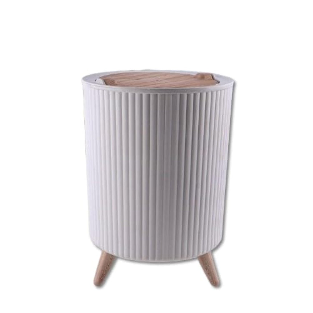 Decoration Trash Can, Creative Sliding Lid and Wooden Legs, White