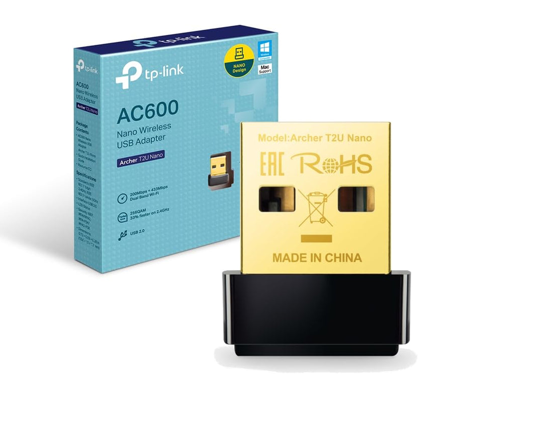 TP-Link Archer T2U Nano Mini - AC600 USB 2.0 Wifi Adapter | 2.4G/5G Dual Band Wireless Network Adapter for PC Desktop | Mini Travel Size | Supports Windows 10, 8.1, 8, 7, XP/Mac OS X 10.9-10.14