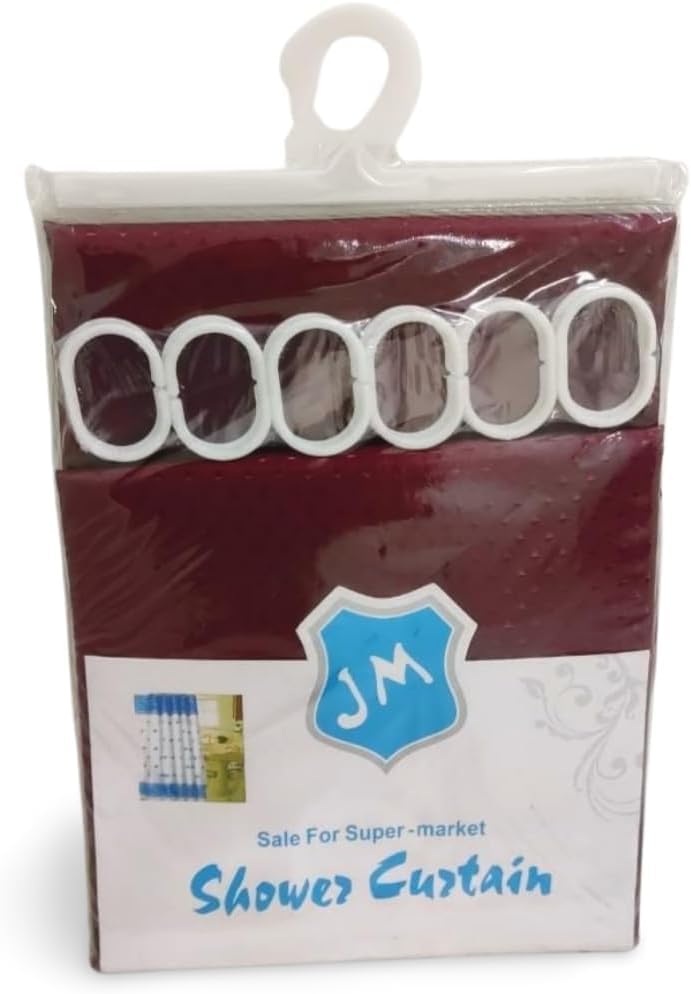 Waterproof Polyester Shower Curtain with Stylish Polka Dots Design – with 12 Plastic Hooks – Multicolor Easy to Clean Moistureproof 180 * 180 (Dark Red)