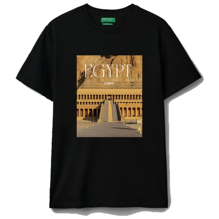 Black cotton t-shirt Luxor Temple EgyptianArchitecture Design,Pyramids size (S)