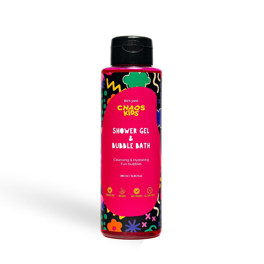 Chaos Kids 2-in-1 Shower Gel & Bubble Bath, Cleanser with Glycerin & Aloe Vera | Raspberry Ice Cream Scent | Gentle on Delicate Skin | Natural, Paraben-Free, Moisturizing Formula | 380ml