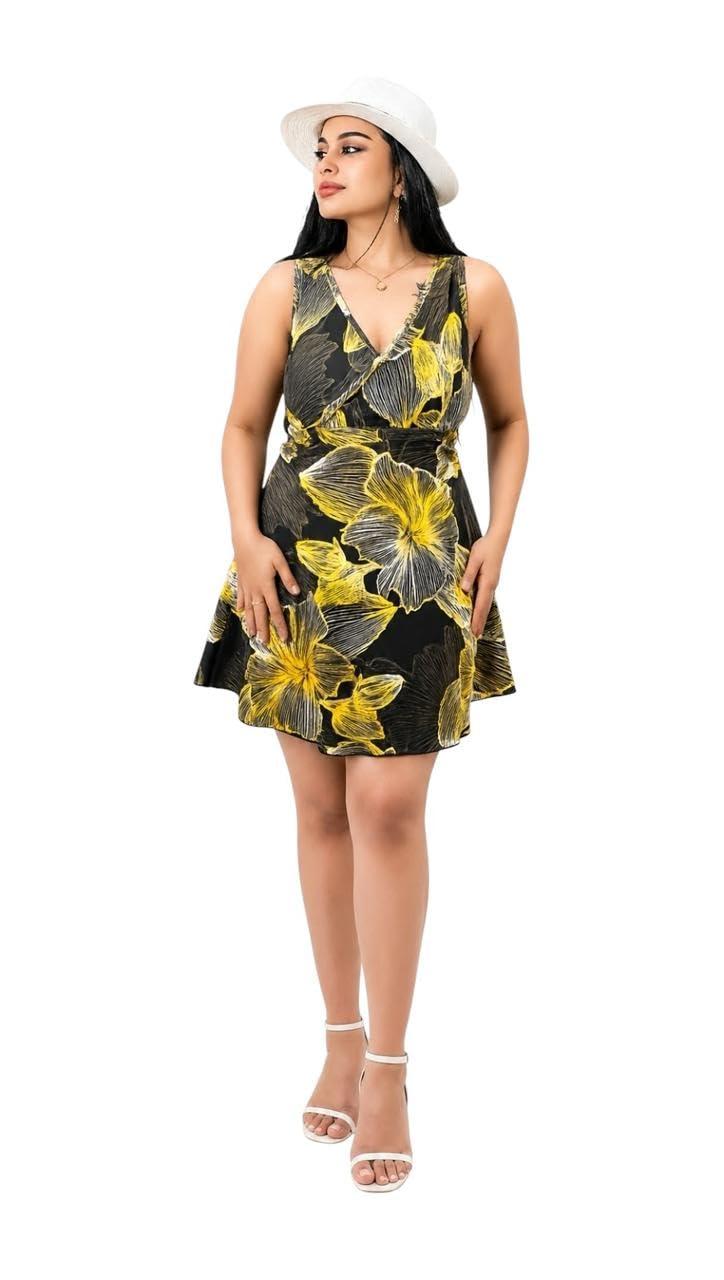 Yellow Flower on Black One Piece Swimsuit for Women Stretch Quick Dry Close Back Beach Pool Swimsuit