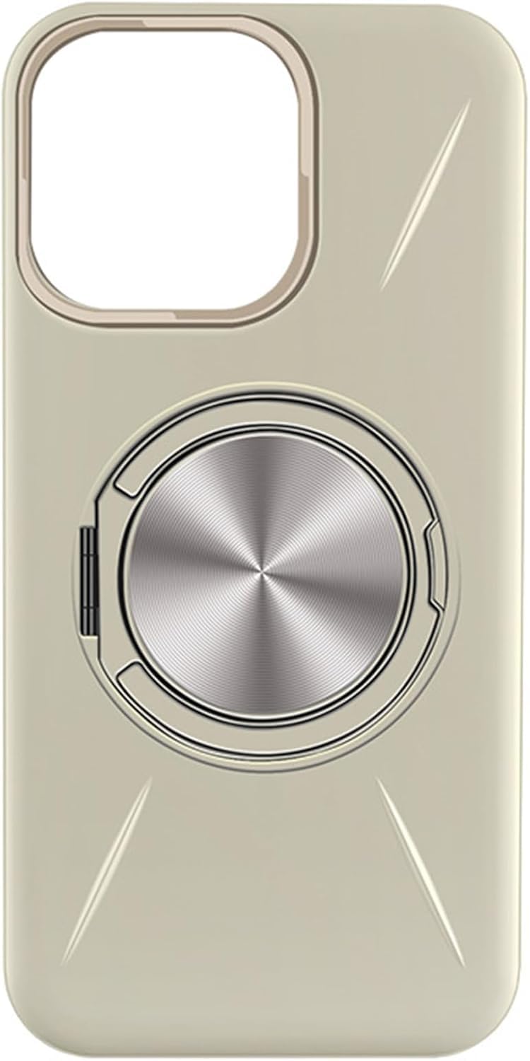 Eco Magnetic Case for iPhone 14 pro max, Slim Frosted Non Slip Case Cover with Rotation Ring Stand Soft TPU Protection Cover Support wireless charger 360 Ring Stand (Beige)