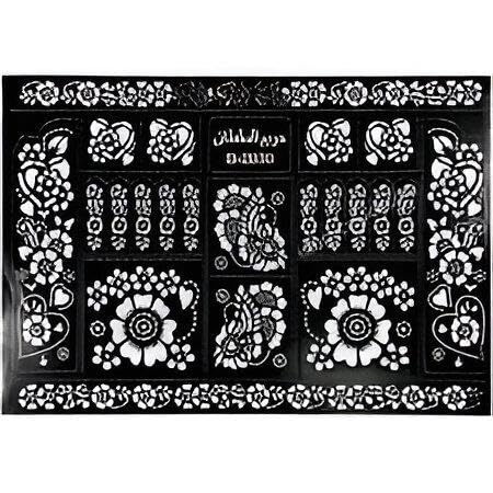 Airbrush Tattoo - Temporary henna tattoo stickers for arms, hands, face & body; Indian Arabian glitter designs; airbrush‑style finish; perfect for parties, DIY makeup and photo sessions. (Model No.5)