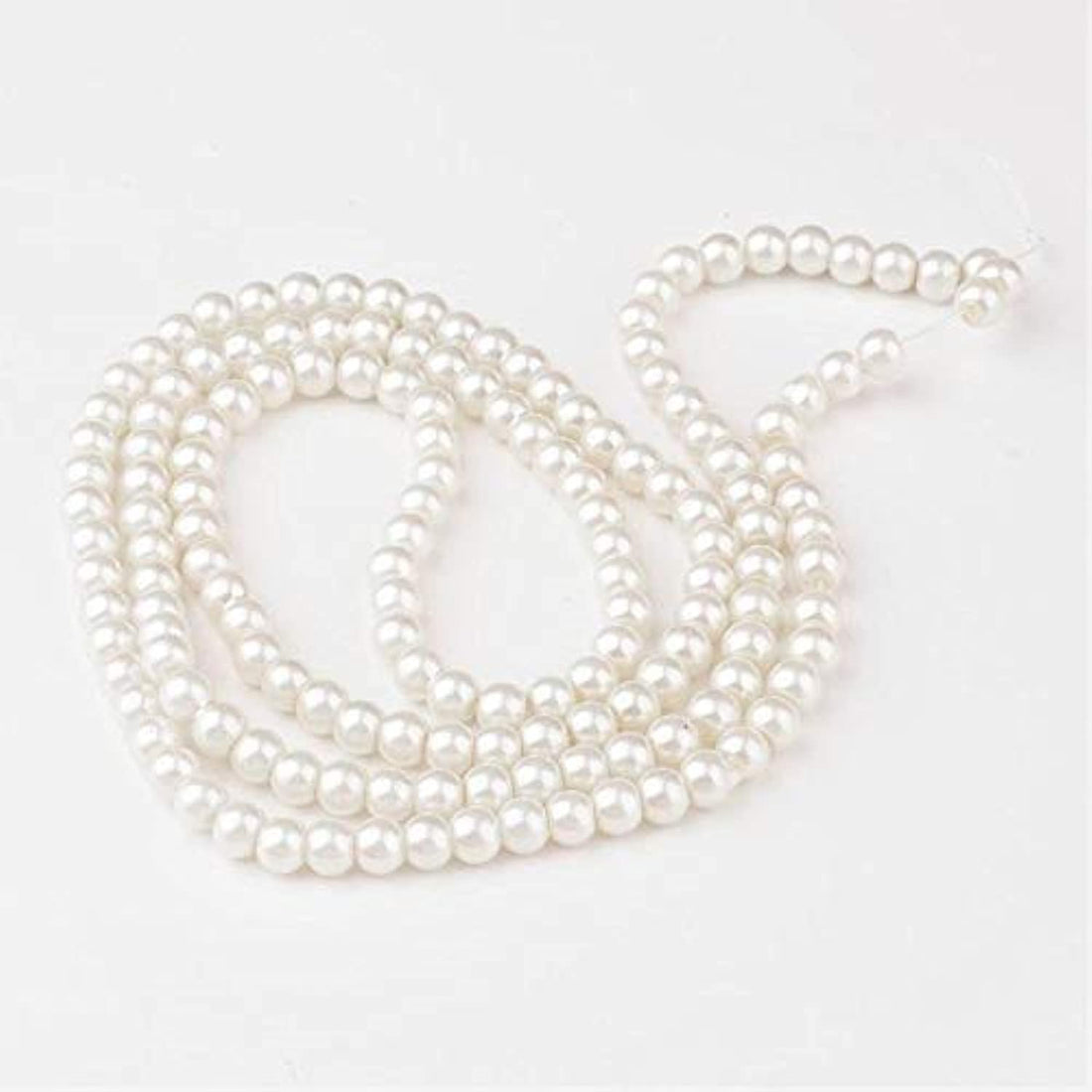 White Glass Imitation Pearl Round Loose Beads For Jewelry Necklace Craft Making - 6mm