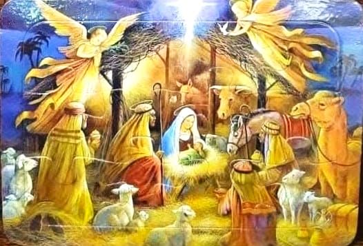 Nativity Scene Jigsaw Puzzle Set, 15 Piece, 2 Pictures, Jesus Birth Theme with Mary and Christmas Characters, for Young Children