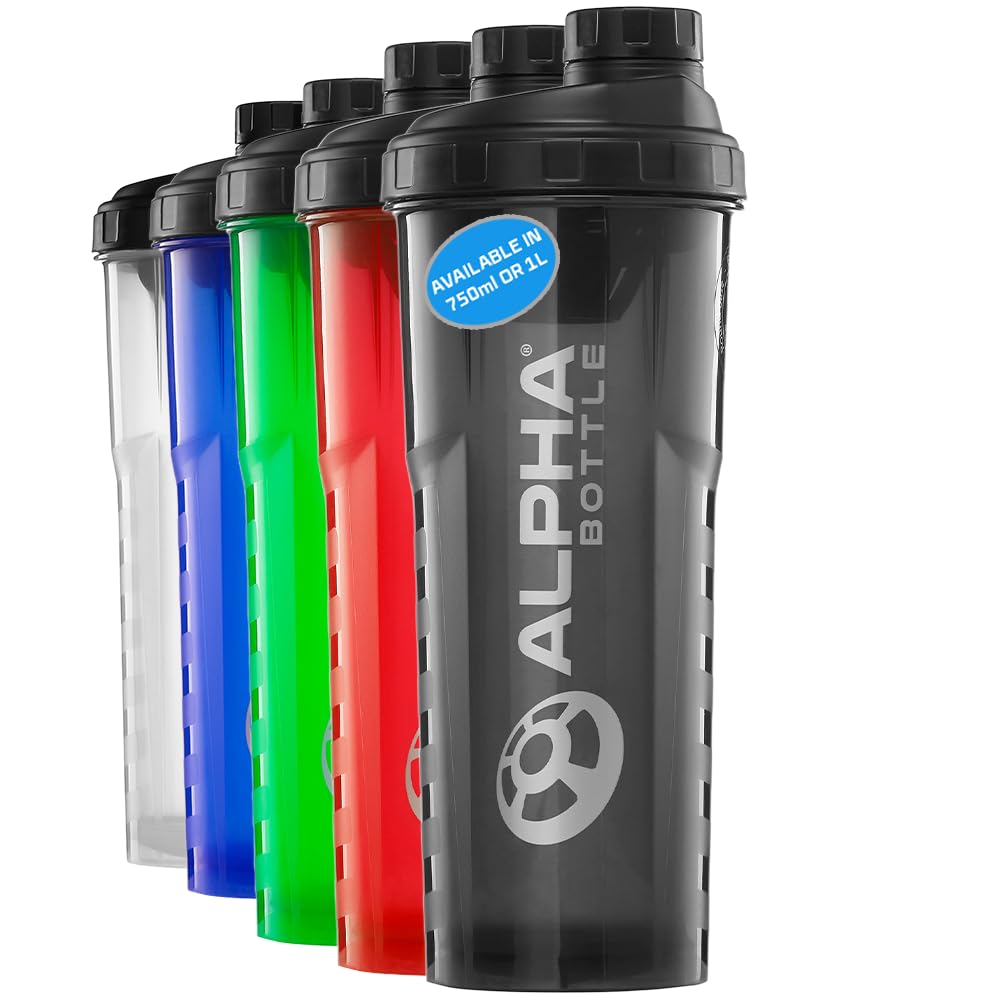 Alpha Designs | Protein Shaker Bottle | 1000ml Gym Cup | for Protein Powder Shakes & Sports Supplements | Pre Workout Mixer | BPA Free | 1L | Smoke
