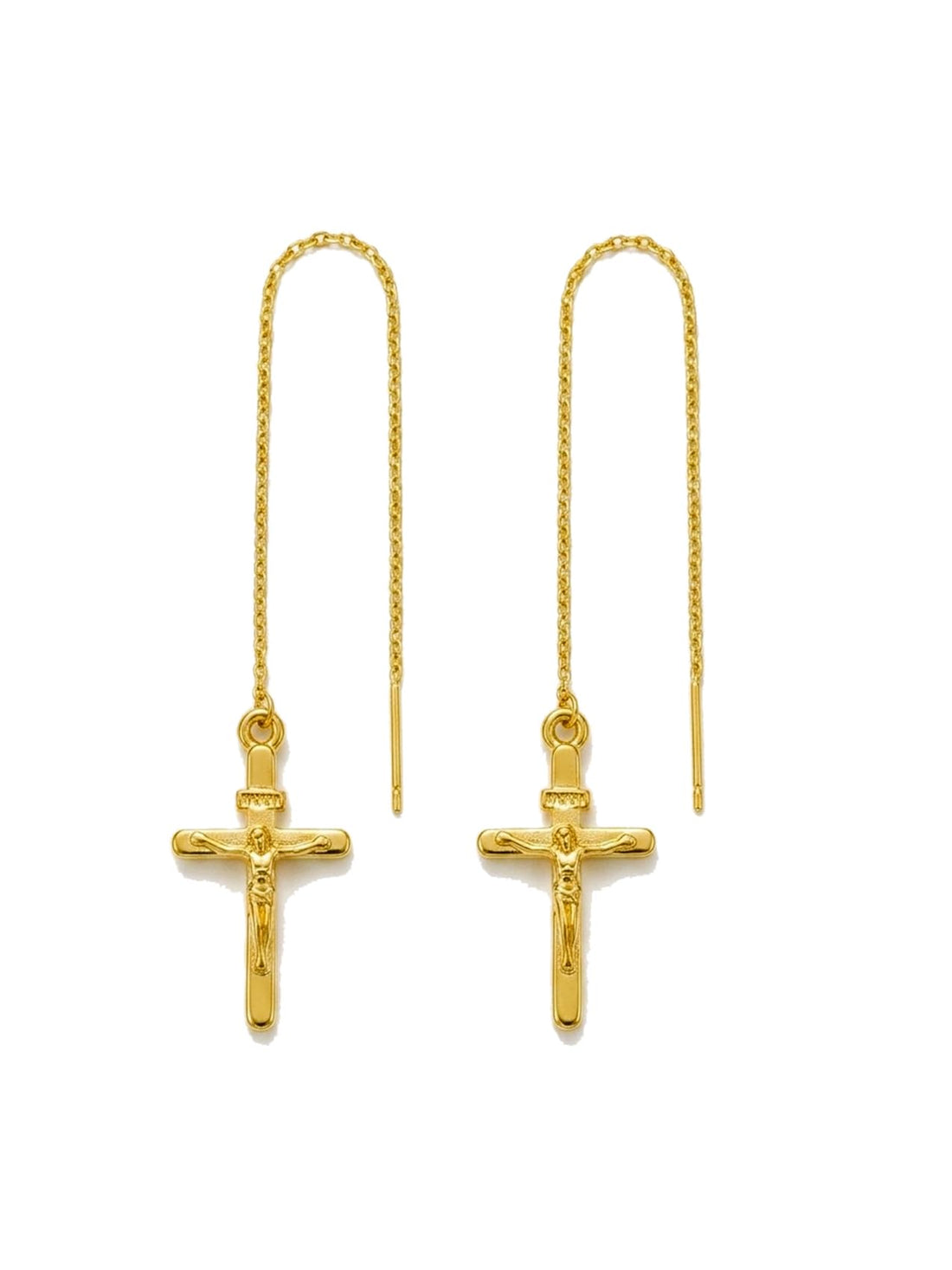 Julia Store 18K Gold Plated Stainless Steel Vintage Virgin Mary/Small Cross/Jesus Christ Religious Christian Jewelry Oval Catholic Orthodox Christian Pull Through Threader Earrings