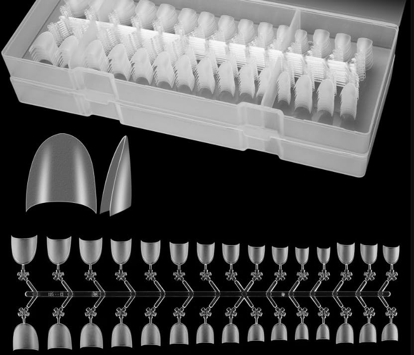 Short Almond Nail Tips, 12 Sizes Full Matte Press on Half Cover Acrylic Nails240 pcs 12 Sizes Clear Press on Nails Base Tips Coffin False Fake Tips Full AcrylicShaped For Nail Extension