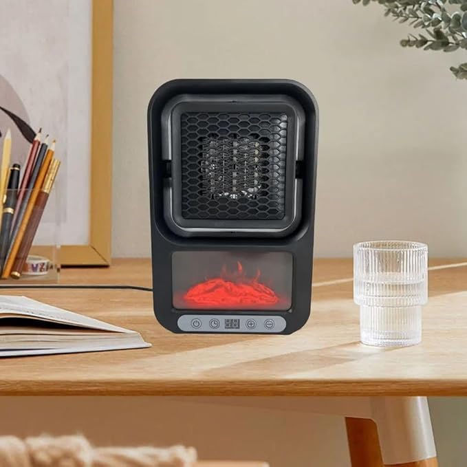 EBASKET Fan Heater with Real Fire LED Effect, 180 Degree Rotation