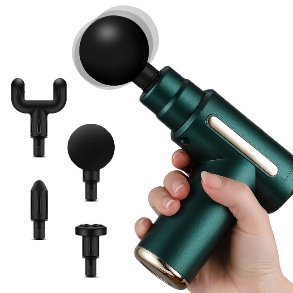 Mini Massage Gun Deep Tissue Massage Gun,USB Recharger,4 Massage Heads,Travel Home Handheld Electric Massagers for Body Muscle Relax 6 Modes (Green)
