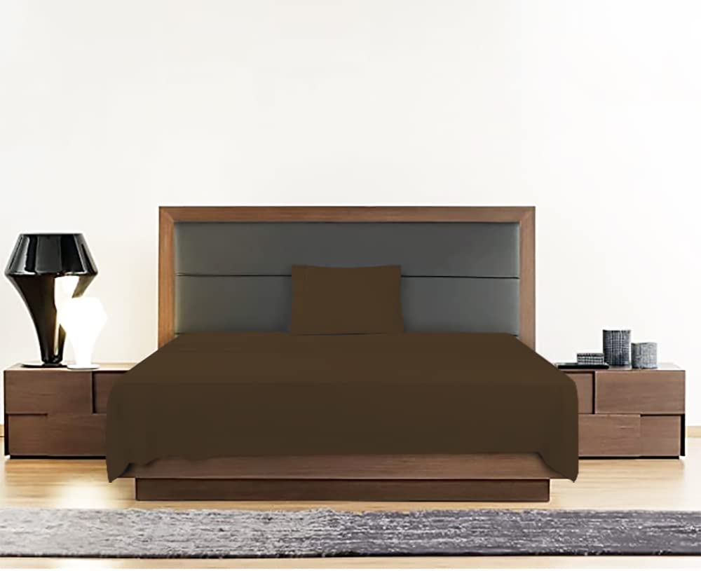 Flat Bed Set for Single Bed & Double Bed -Egyptian Cotton - 2 Pieces- Designed for Home & Hotels - From Tigers (Brown, For Double Bed (240 * 250 cm))
