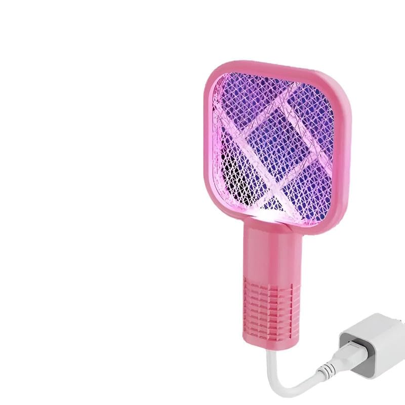 DOWNTOWN USB Plug-In Electric Mosquito Killer Racket – Automatic Bug Zapper Swatter with Purple UV Light, Portable Fly & Insect Trap, Flexible Bendable Cable, Indoor Night Light Mosquito Control,Pink