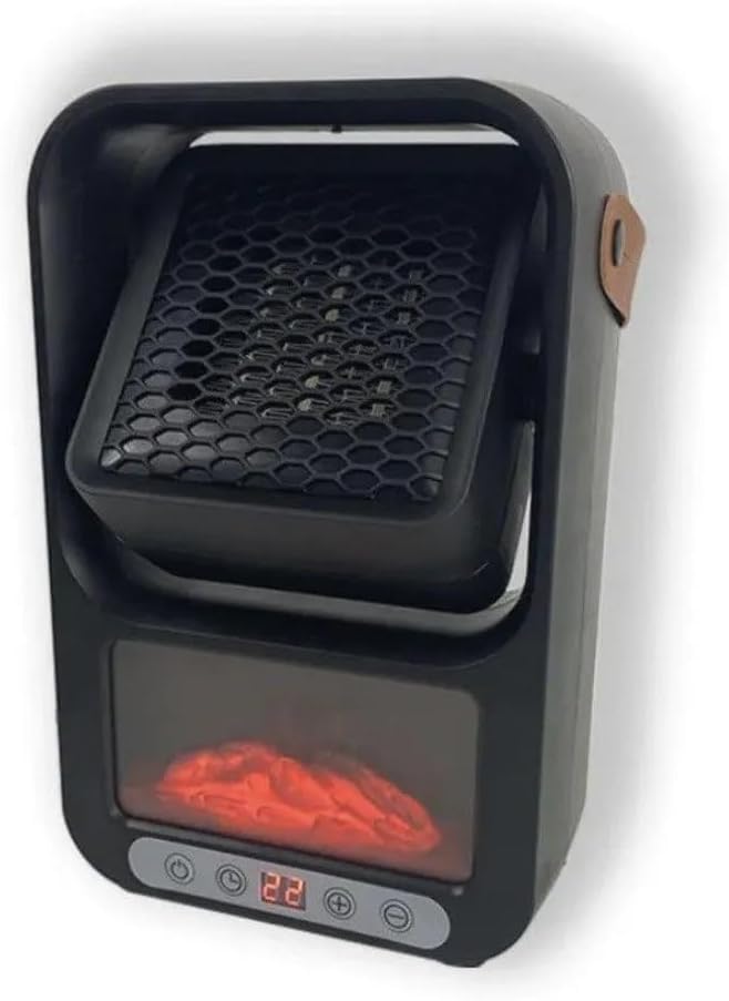 Portable Electric Heater 180 Degree Rotating Heater 800W with Remote Control Home Office Decoration with Interior Lighting Leather Handle Hot Air Diffuser with Timer