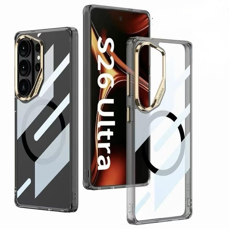 Crystal Transparent Magnetic Case for Samsung Galaxy S26 Ultra, MagSafe Compatible Clear Cover, Ultra Thin Shockproof Anti-Drop Armor with Camera Protector Bumper (Transparent Black)