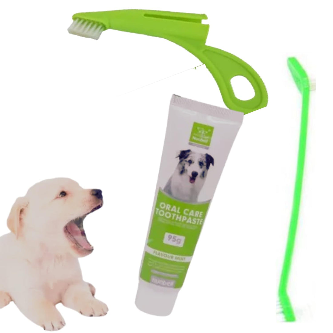 NITZU Toothbrush Kit For Dog Toothpaste For Dogs Toothpaste For Dogs Dental Care For Dog Toothbrush And Toothpaste Combo Toothbrush And Toothpaste Mint Flavor 95g - Oral Care 3 in 1