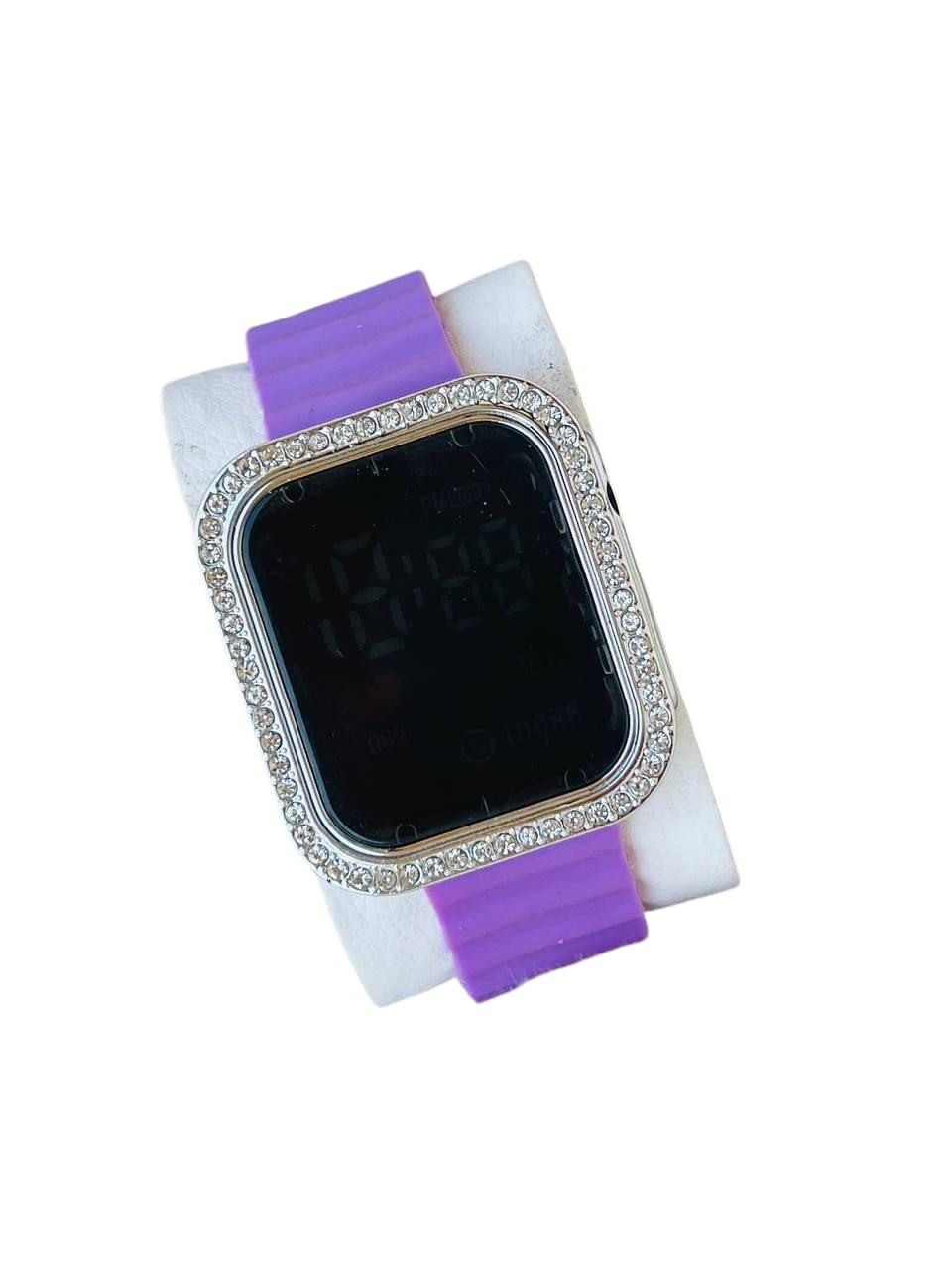 Women's Digital Watch, Light Bezel with Crystal, Blue Digital Display, Fashion Design