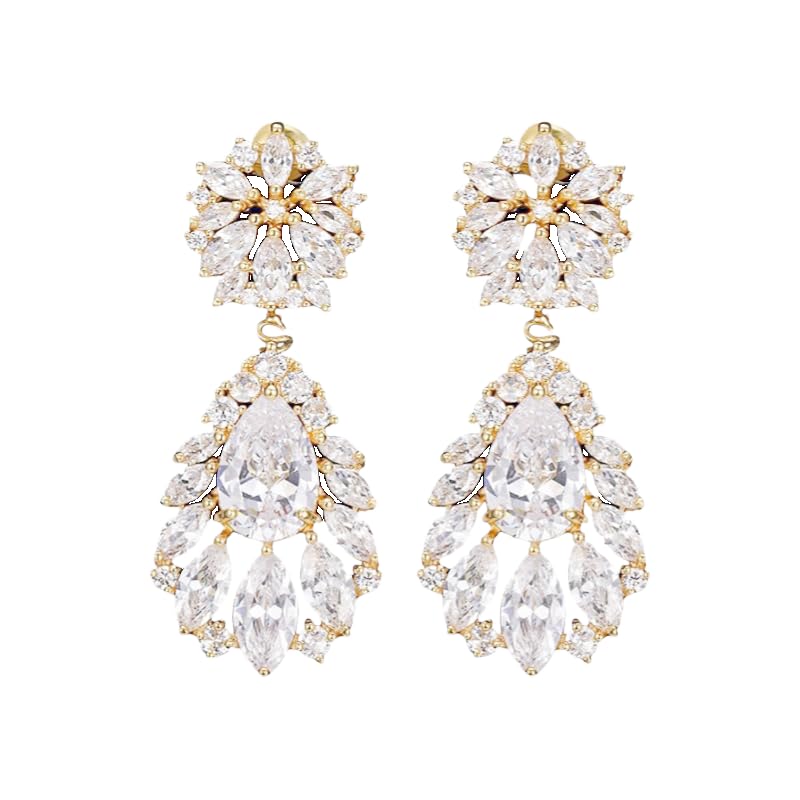 Chunky Gold Hoop Earrings Teardrop Earrings for Women Water Drop Earrings Lightweight Earrings Rhinestone Crystal Dangle Earrings Cubic Zirconia Earrings Wedding Bridal Christmas Gift