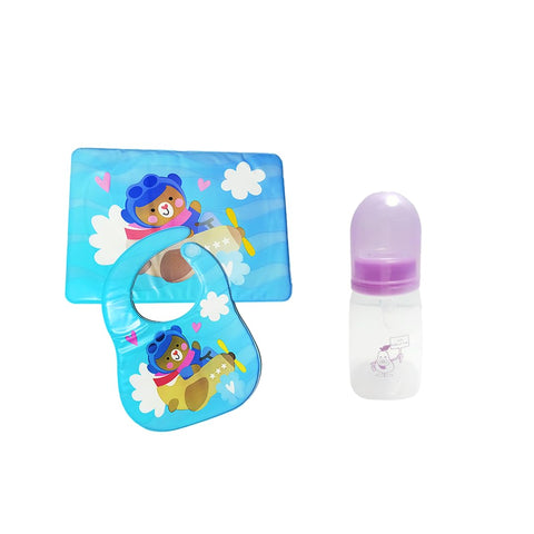 La Frutta (feeding bottle with spoon 150ml & PVC Baby Bib with baby feeding mat)