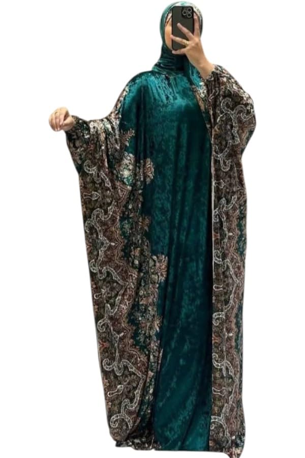 Velvet Hijab Wrap – Modest Fashion Design Wide Sleeves & Elegant Stripes – Soft and Luxurious Winter Isdal for Occasions and Evening Wear Up to 120kg