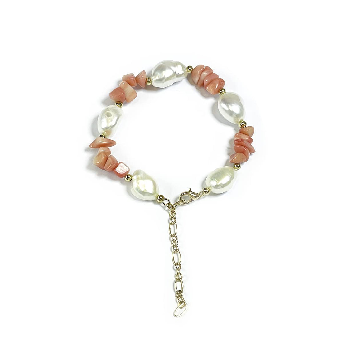 Pink Coral and Cultured Pearl Bracelet with Clasp and Extension in 14K Gold Veneer, Grande, Coral